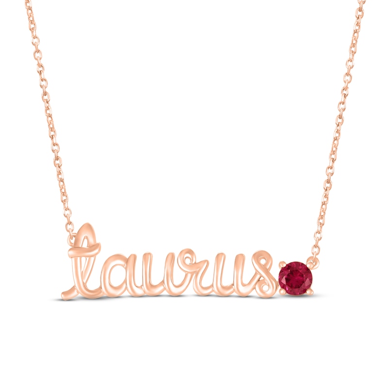 Lab-Created Ruby Zodiac Taurus Necklace 10K Rose Gold 18"