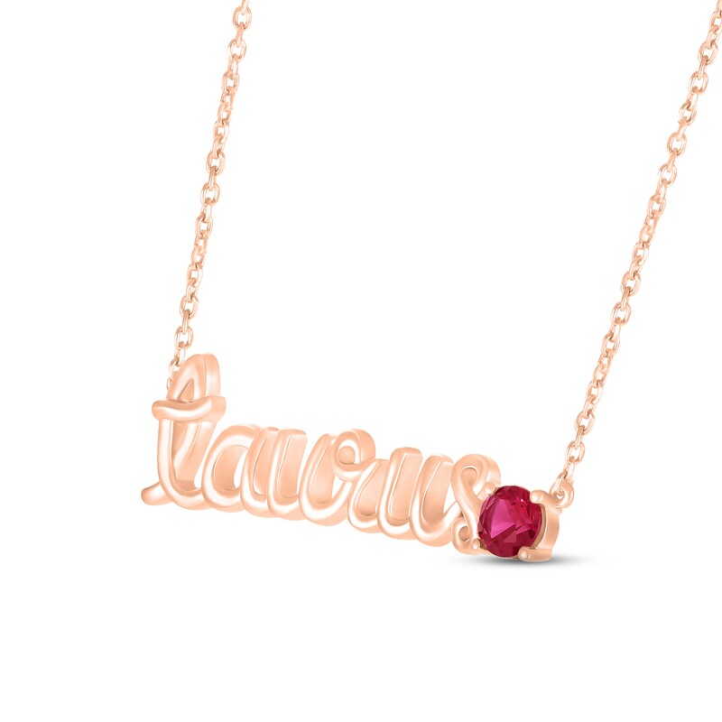 Main Image 2 of Lab-Created Ruby Zodiac Taurus Necklace 10K Rose Gold 18&quot;