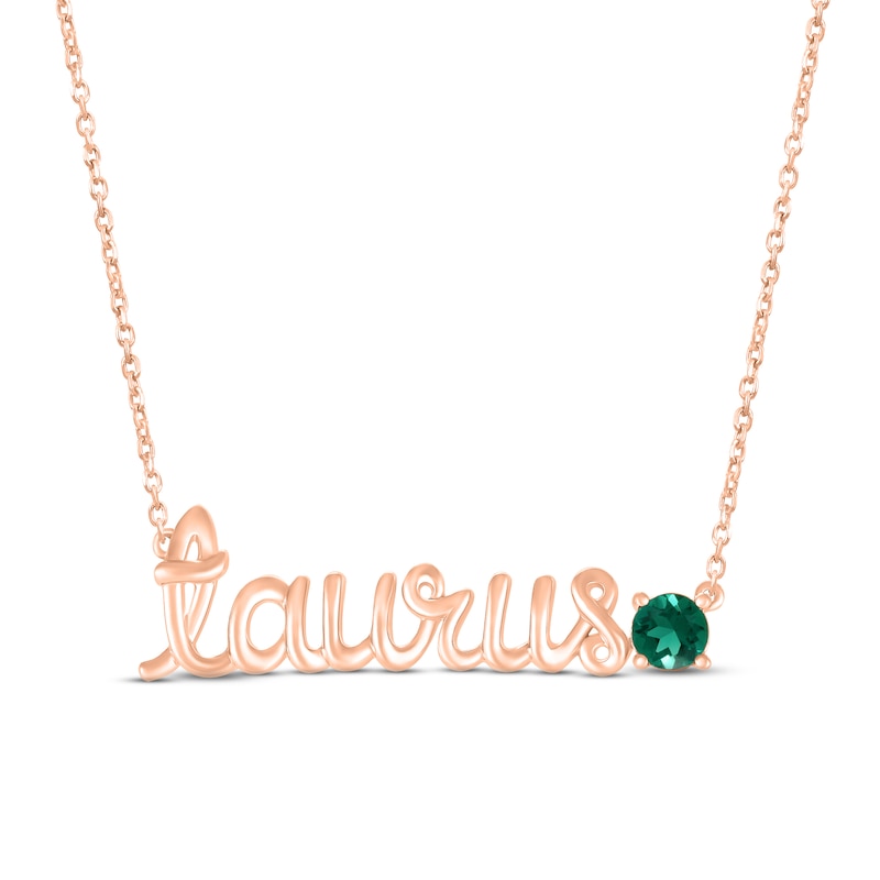 Lab-Created Emerald Zodiac Taurus Necklace 10K Rose Gold 18"