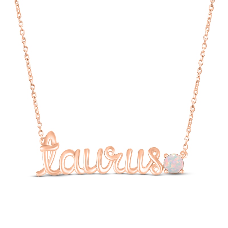 Main Image 1 of Lab-Created Opal Zodiac Taurus Necklace 10K Rose Gold 18