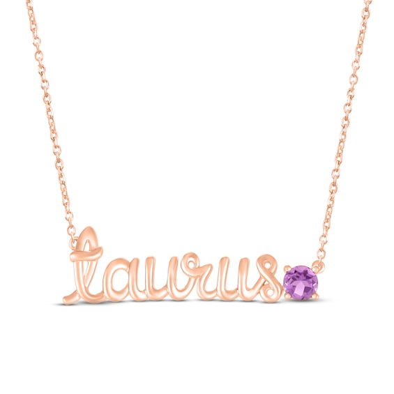 Amethyst Zodiac Taurus Necklace 10K Rose Gold 18