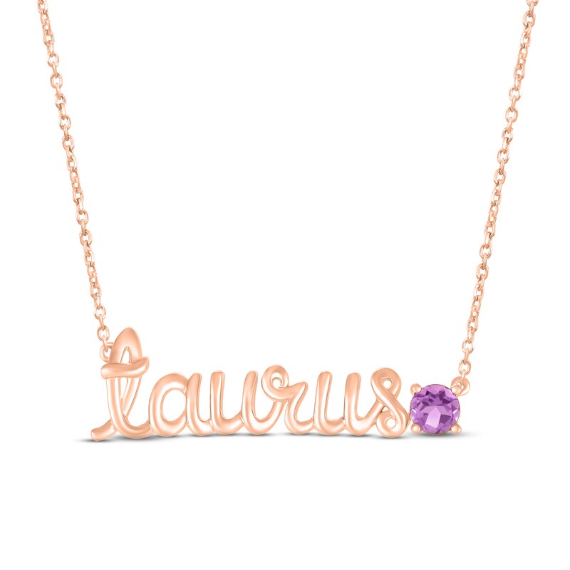 Main Image 1 of Amethyst Zodiac Taurus Necklace 10K Rose Gold 18
