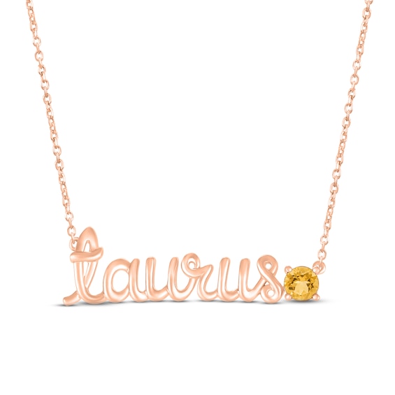 Citrine Zodiac Taurus Necklace 10K Rose Gold 18