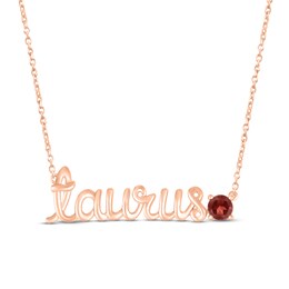 Garnet Zodiac Taurus Necklace 10K Rose Gold 18