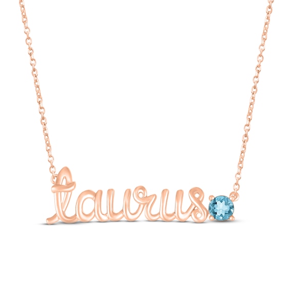 Swiss Blue Topaz Zodiac Taurus Necklace 10K Rose Gold 18