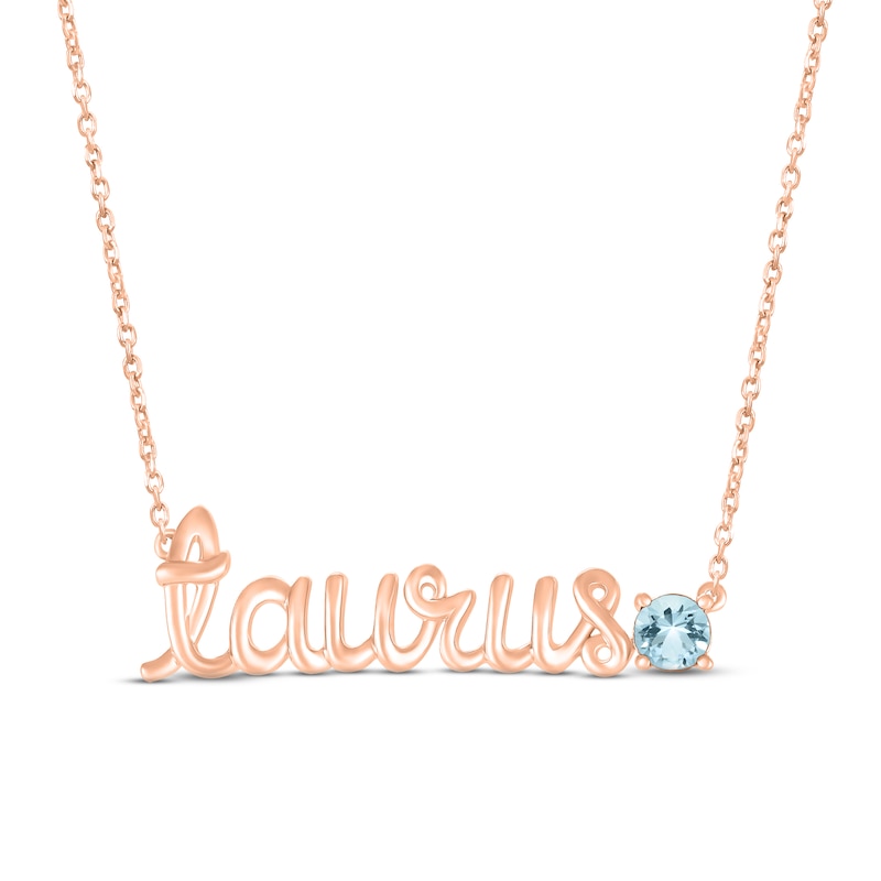 Aquamarine Zodiac Taurus Necklace 10K Rose Gold 18