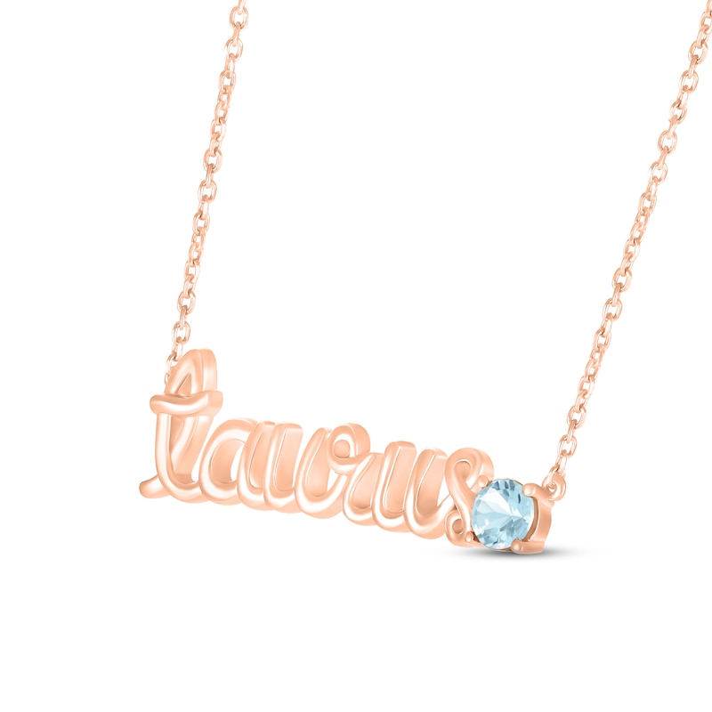 Aquamarine Zodiac Taurus Necklace 10K Rose Gold 18