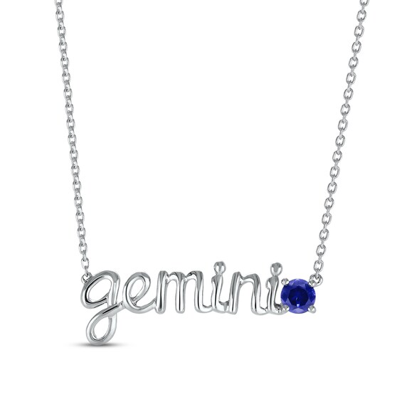 Blue Lab-Created Sapphire Zodiac Gemini Necklace Sterling Silver 18"