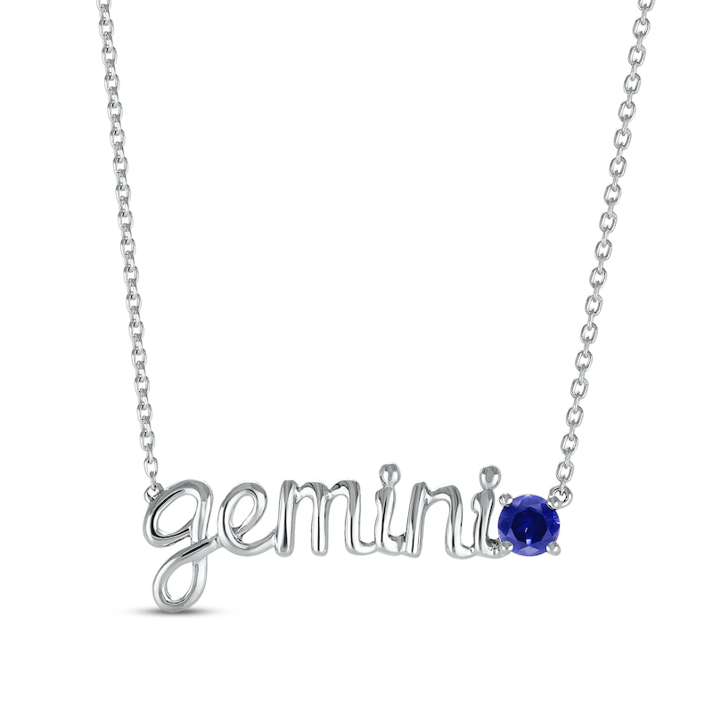 Blue Lab-Created Sapphire Zodiac Gemini Necklace Sterling Silver 18"