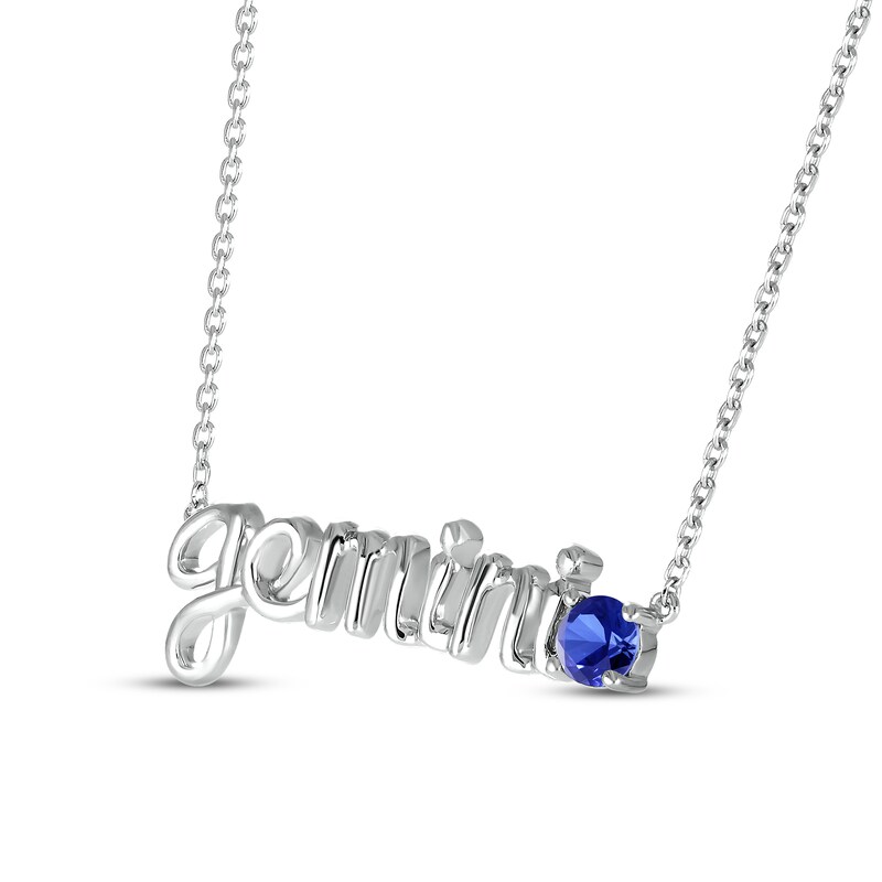 Blue Lab-Created Sapphire Zodiac Gemini Necklace Sterling Silver 18"