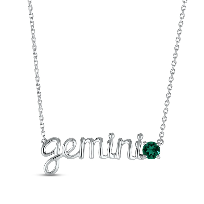 Main Image 1 of Lab-Created Emerald Zodiac Gemini Necklace Sterling Silver 18&quot;
