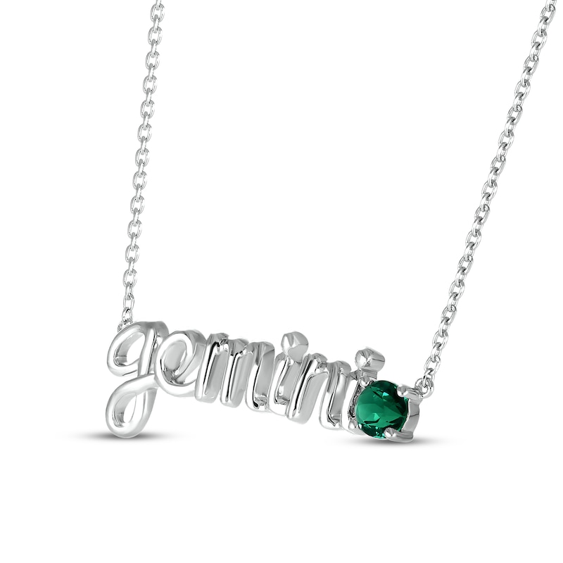 Lab-Created Emerald Zodiac Gemini Necklace Sterling Silver 18"