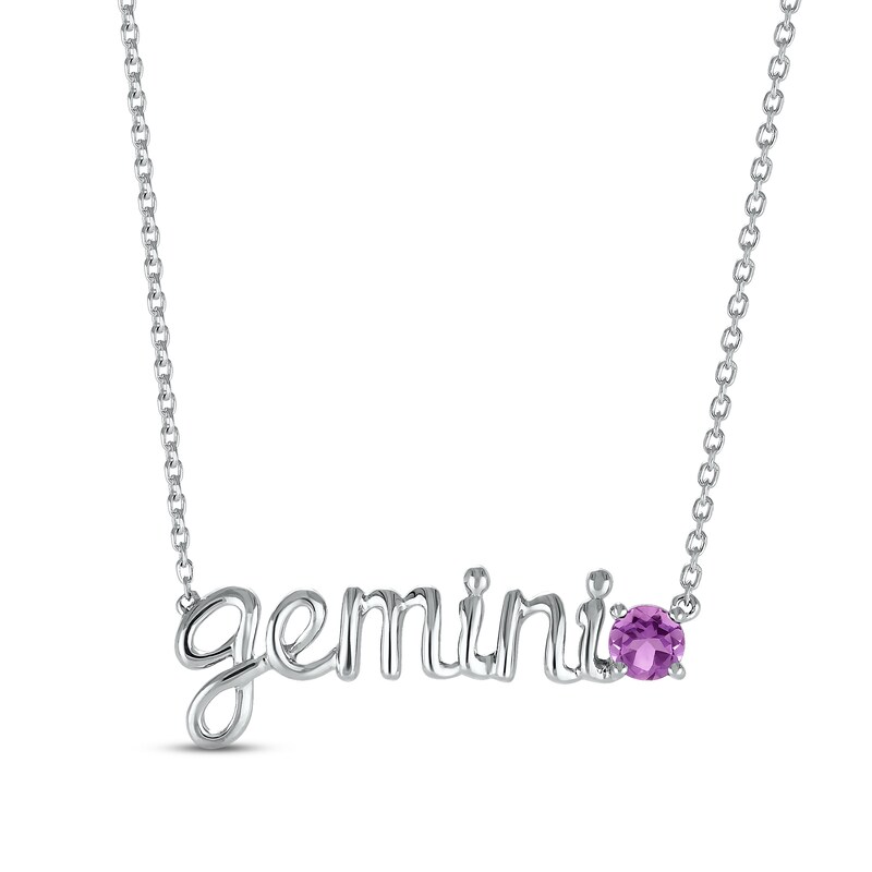 Amethyst Zodiac Gemini Necklace Sterling Silver 18"