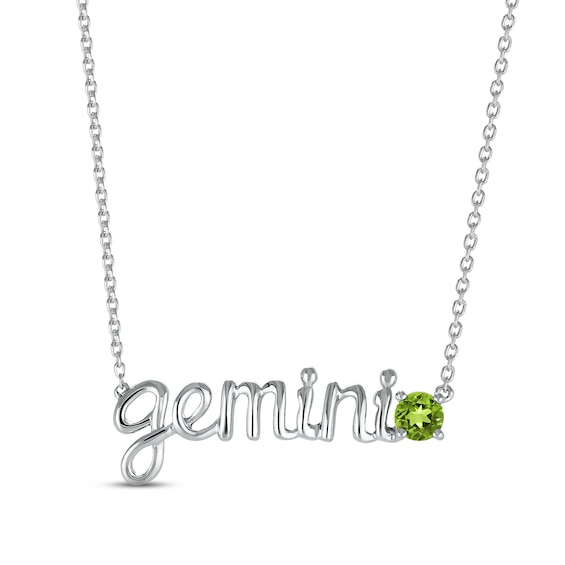 Peridot Zodiac Gemini Necklace Sterling Silver 18"