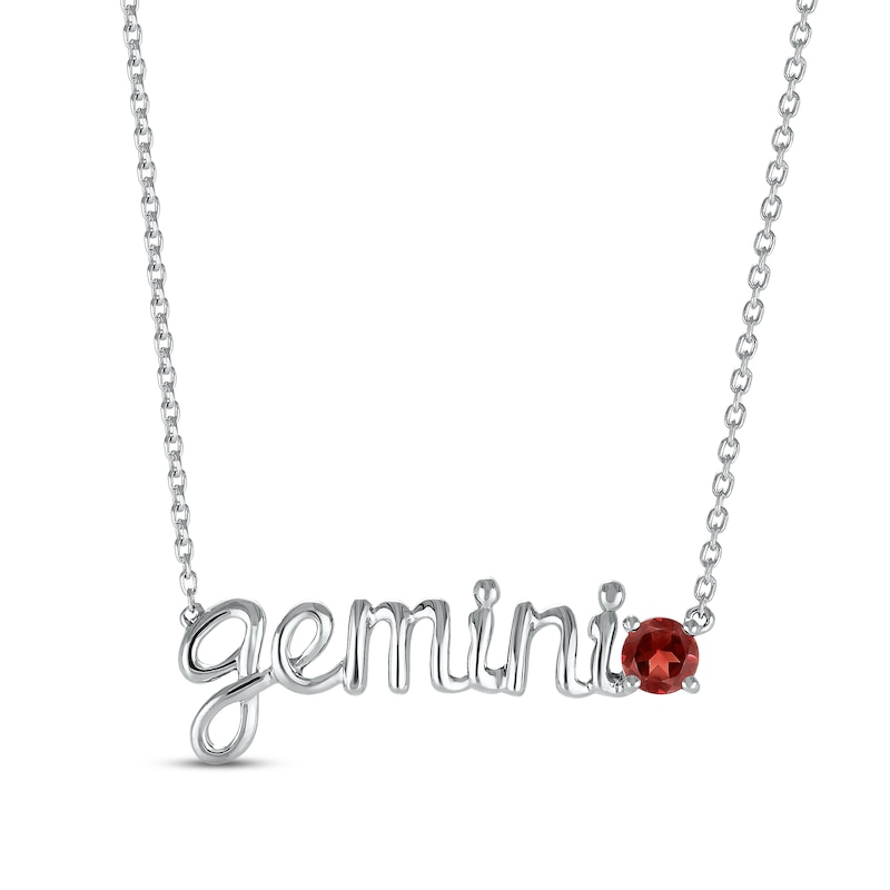Garnet Zodiac Gemini Necklace Sterling Silver 18"