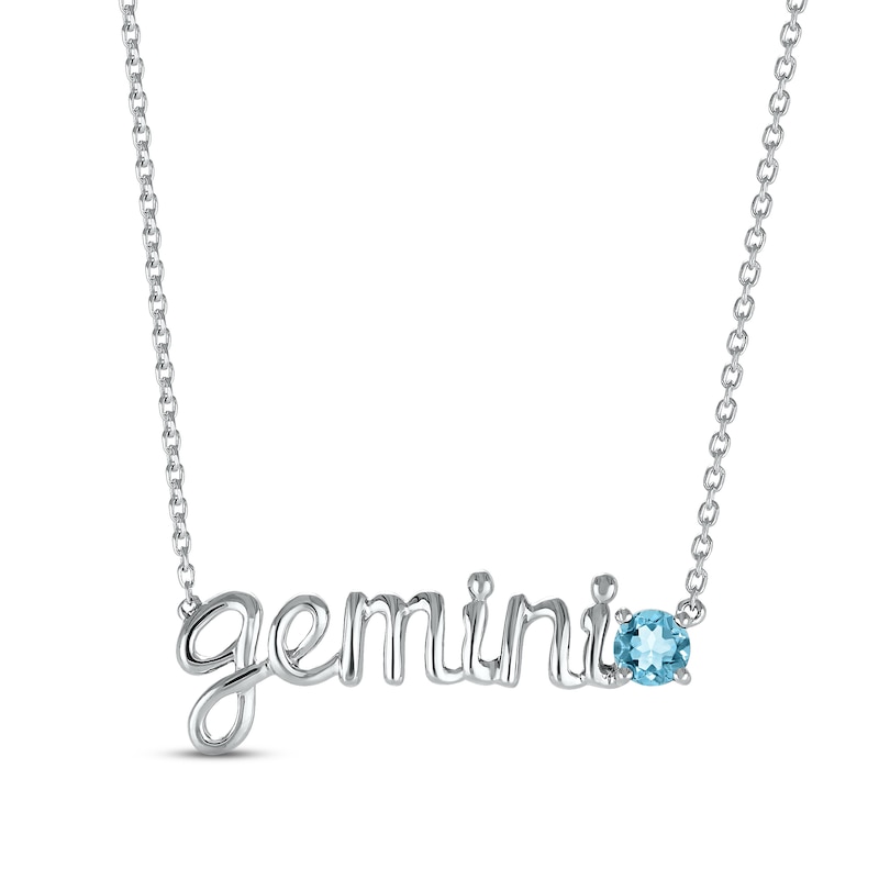 Swiss Blue Topaz Zodiac Gemini Necklace Sterling Silver 18"