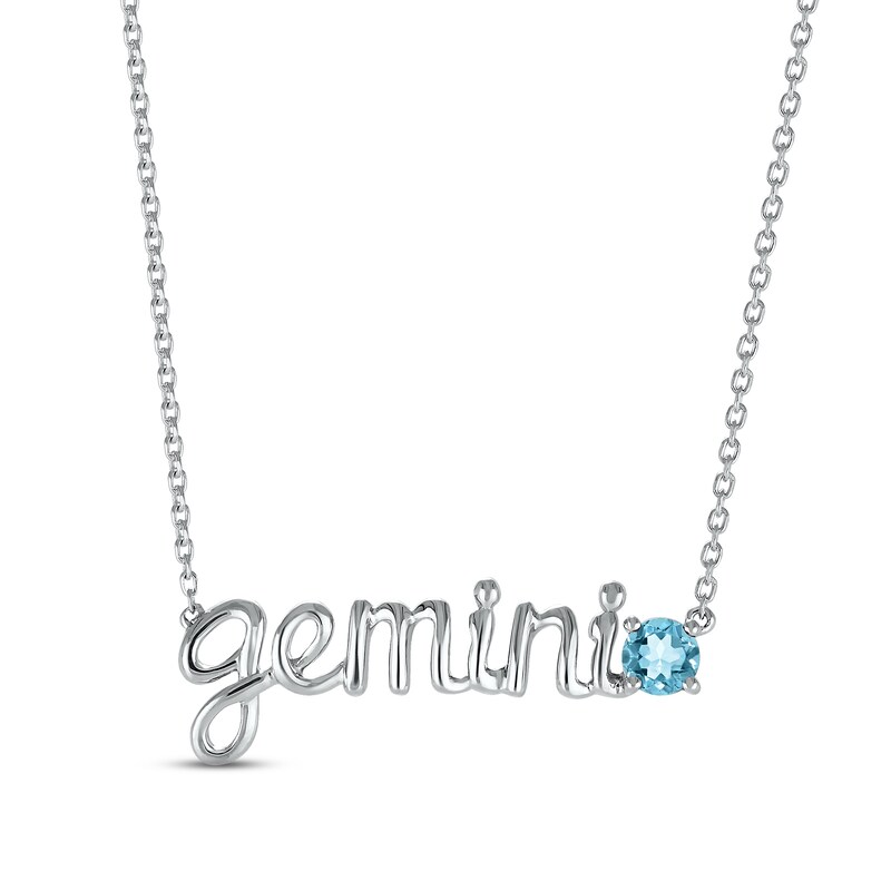 Main Image 1 of Swiss Blue Topaz Zodiac Gemini Necklace Sterling Silver 18&quot;