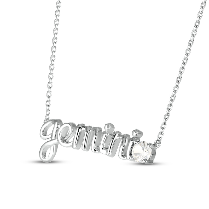 White Lab-Created Sapphire Zodiac Gemini Necklace 10K White Gold 18"