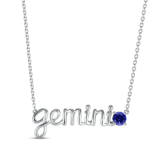 Blue Lab-Created Sapphire Zodiac Gemini Necklace 10K White Gold 18"