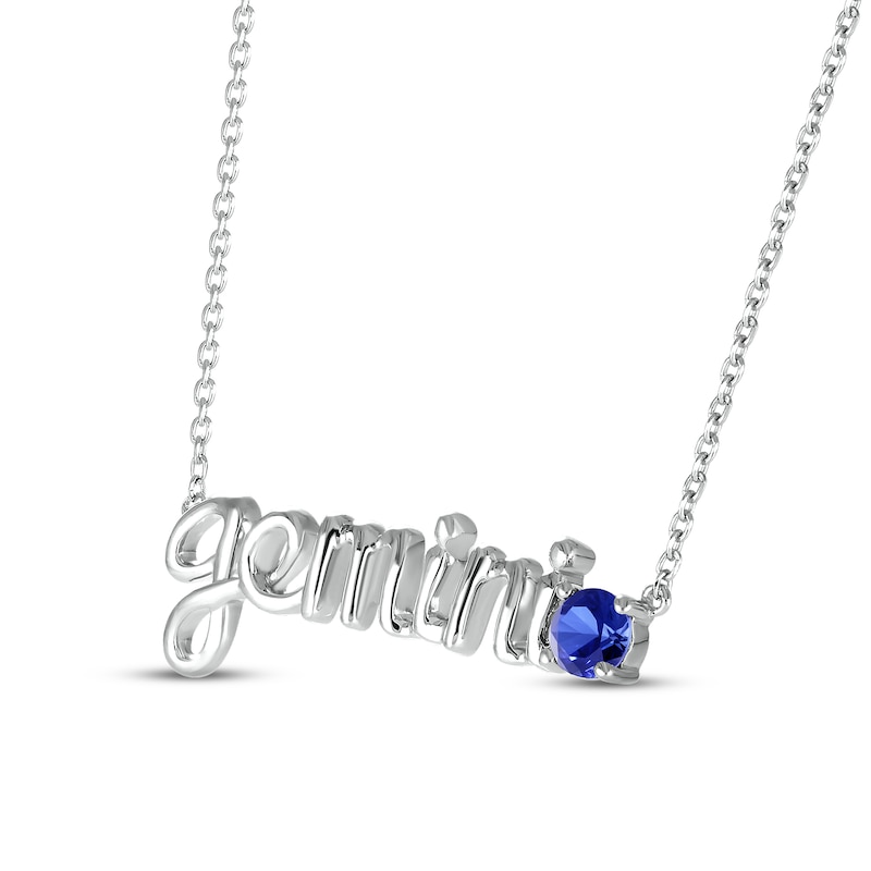Main Image 2 of Blue Lab-Created Sapphire Zodiac Gemini Necklace 10K White Gold 18"