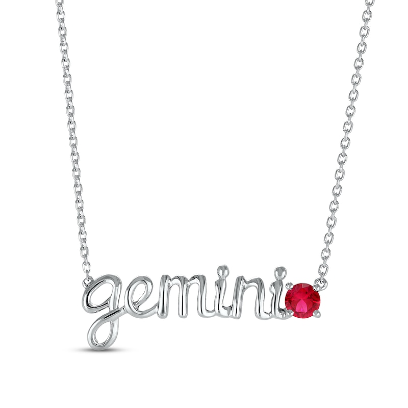 Lab-Created Ruby Zodiac Gemini Necklace 10K White Gold 18"