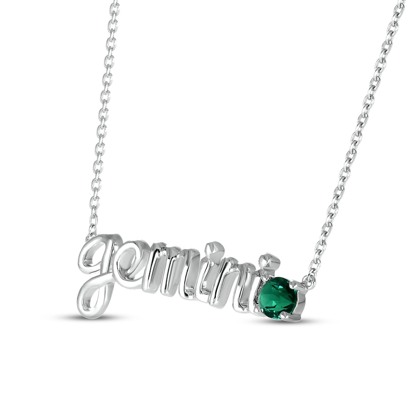 Lab-Created Emerald Zodiac Gemini Necklace 10K White Gold 18"