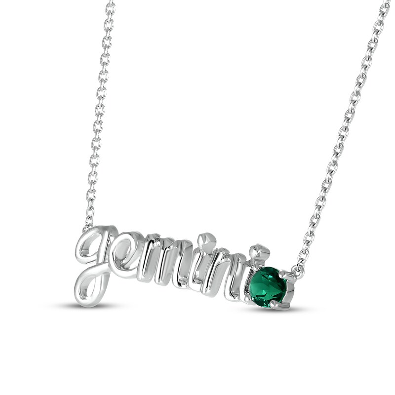 Main Image 2 of Lab-Created Emerald Zodiac Gemini Necklace 10K White Gold 18&quot;