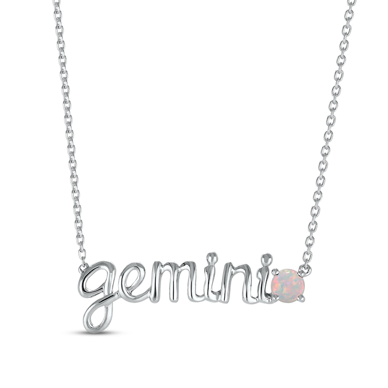 Main Image 1 of Lab-Created Opal Zodiac Gemini Necklace 10K White Gold 18&quot;