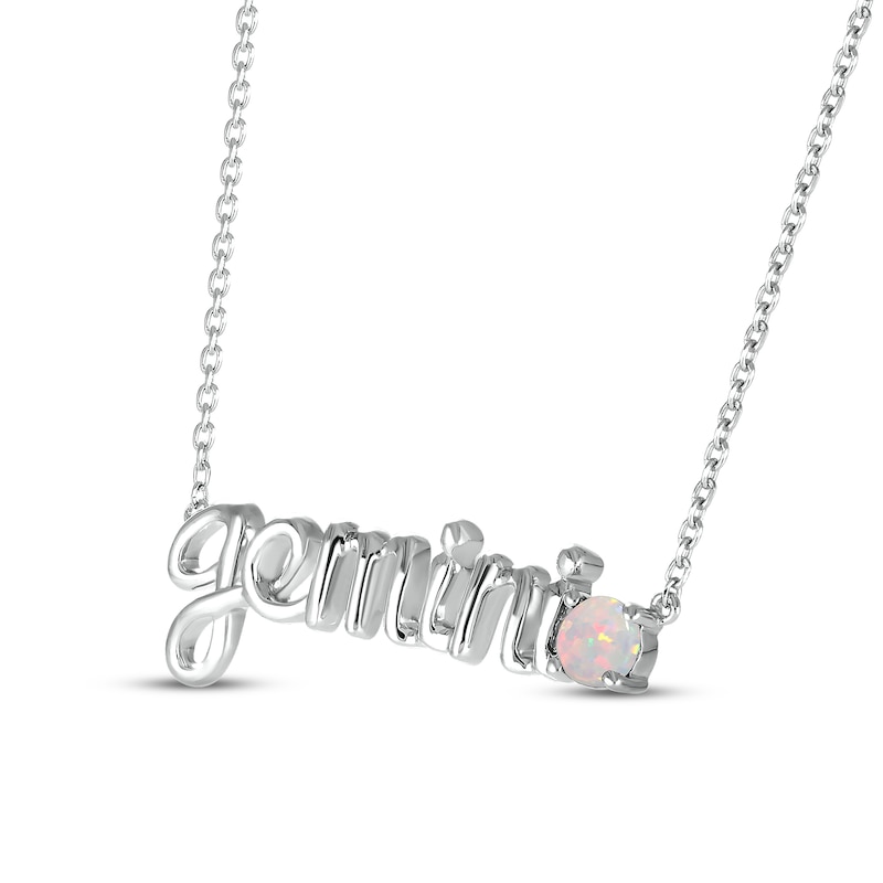 Main Image 2 of Lab-Created Opal Zodiac Gemini Necklace 10K White Gold 18&quot;