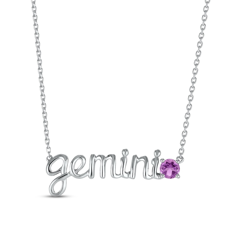 Main Image 1 of Amethyst Zodiac Gemini Necklace 10K White Gold 18&quot;