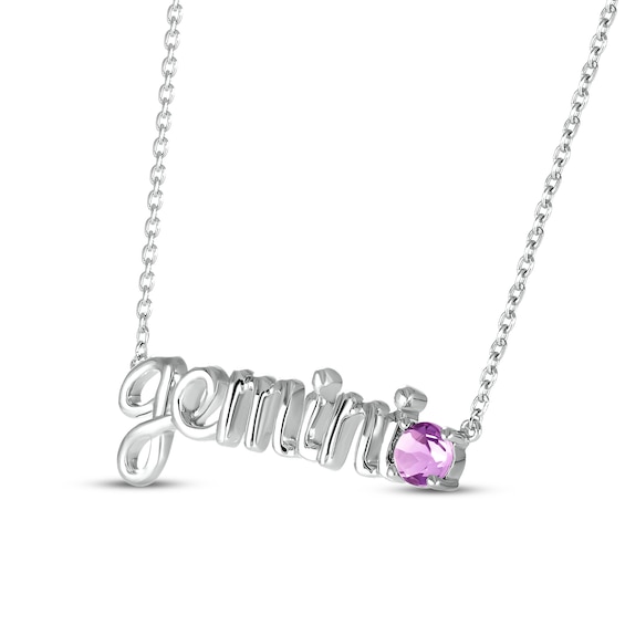 Thumbnail Image 2 of Amethyst Zodiac Gemini Necklace 10K White Gold 18"