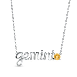 Citrine Zodiac Gemini Necklace 10K White Gold 18"