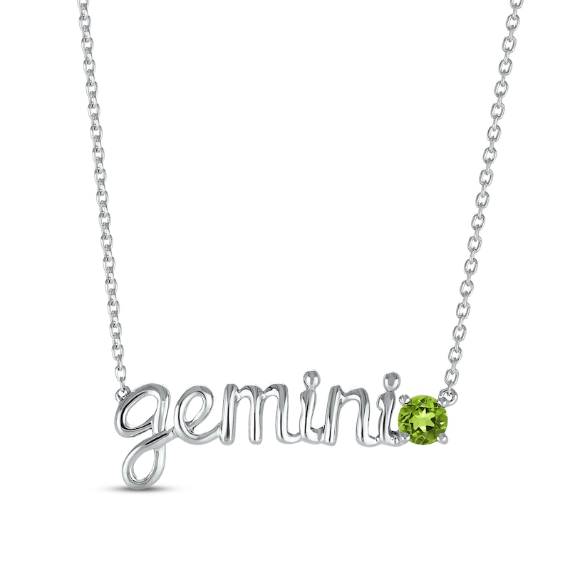 Peridot Zodiac Gemini Necklace 10K White Gold 18"