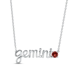 Garnet Zodiac Gemini Necklace 10K White Gold 18"