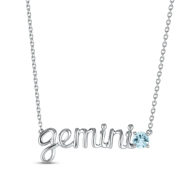 Aquamarine Zodiac Gemini Necklace 10K White Gold 18"