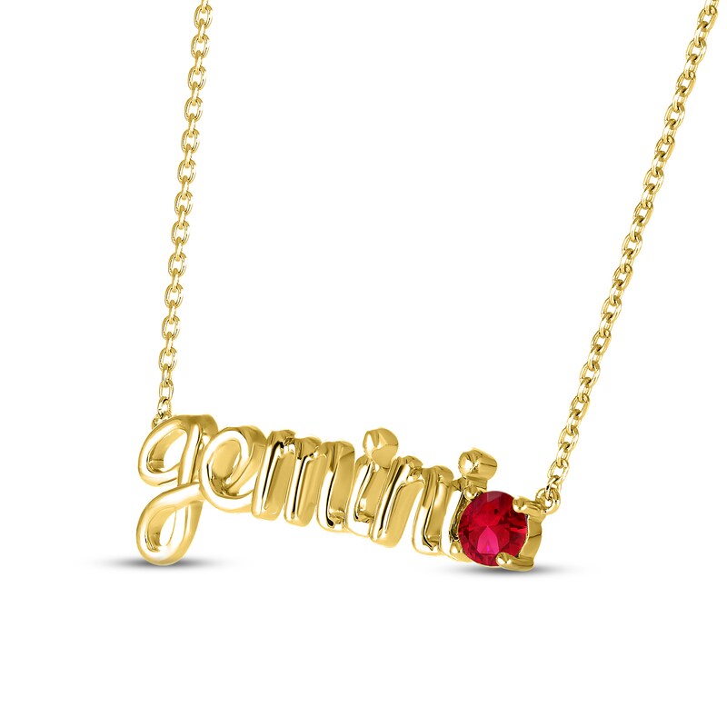 Main Image 2 of Lab-Created Ruby Zodiac Gemini Necklace 10K Yellow Gold 18&quot;