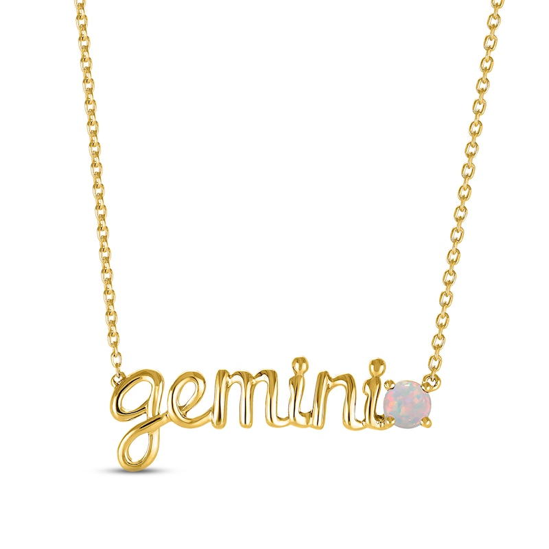 Main Image 1 of Lab-Created Opal Zodiac Gemini Necklace 10K Yellow Gold 18&quot;