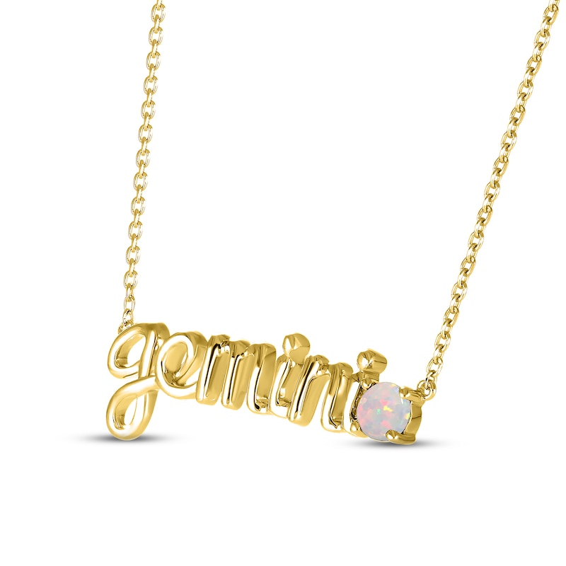 Lab-Created Opal Zodiac Gemini Necklace 10K Yellow Gold 18"
