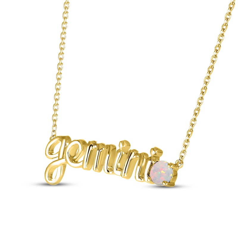 Main Image 2 of Lab-Created Opal Zodiac Gemini Necklace 10K Yellow Gold 18&quot;