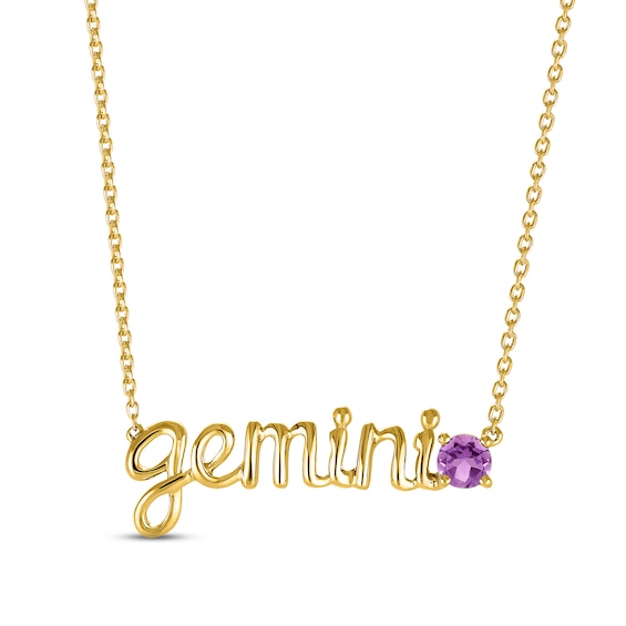 Amethyst Zodiac Gemini Necklace 10K Yellow Gold 18"