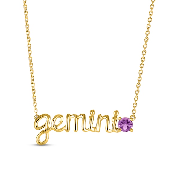 Amethyst Zodiac Gemini Necklace 10K Yellow Gold 18"