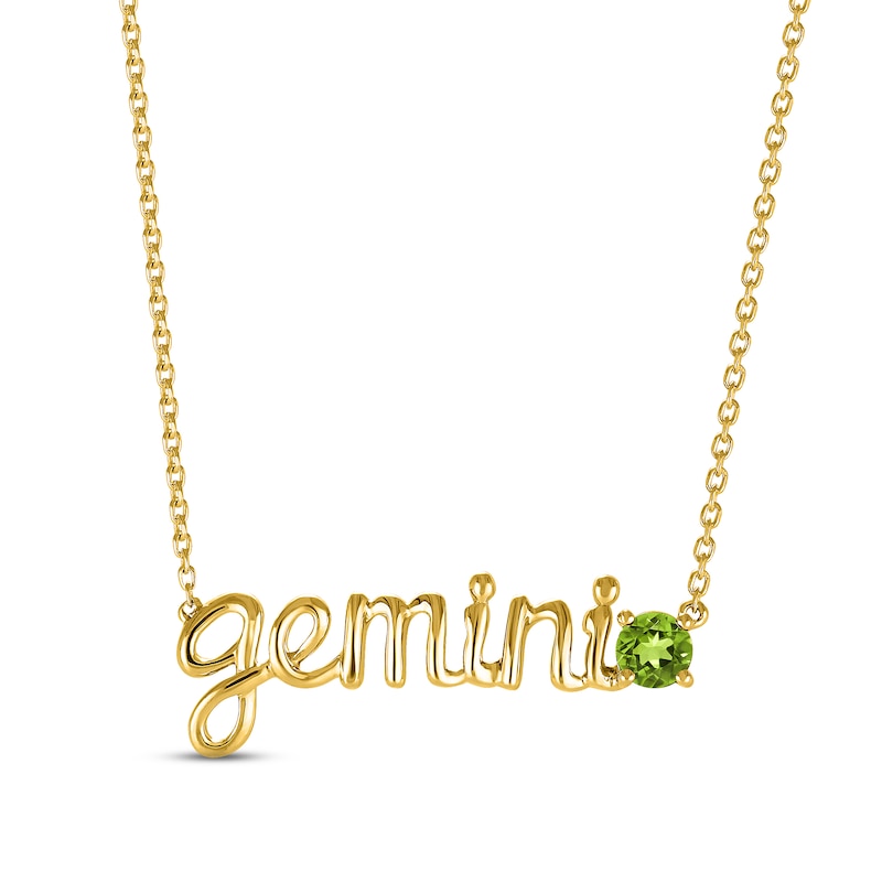 Peridot Zodiac Gemini Necklace 10K Yellow Gold 18"