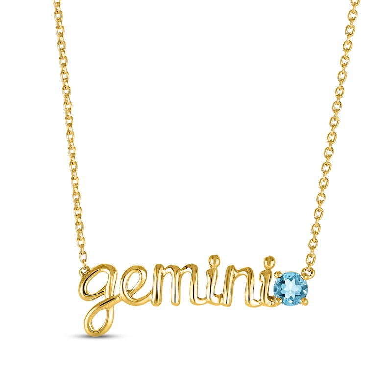 Swiss Blue Topaz Zodiac Gemini Necklace 10K Yellow Gold 18"