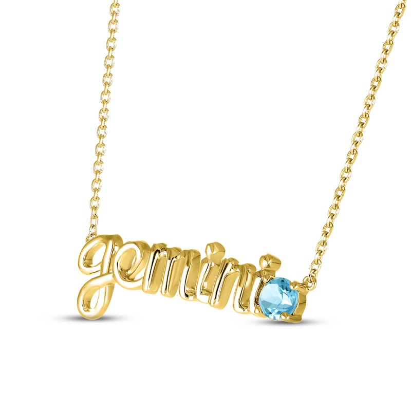Main Image 2 of Swiss Blue Topaz Zodiac Gemini Necklace 10K Yellow Gold 18&quot;