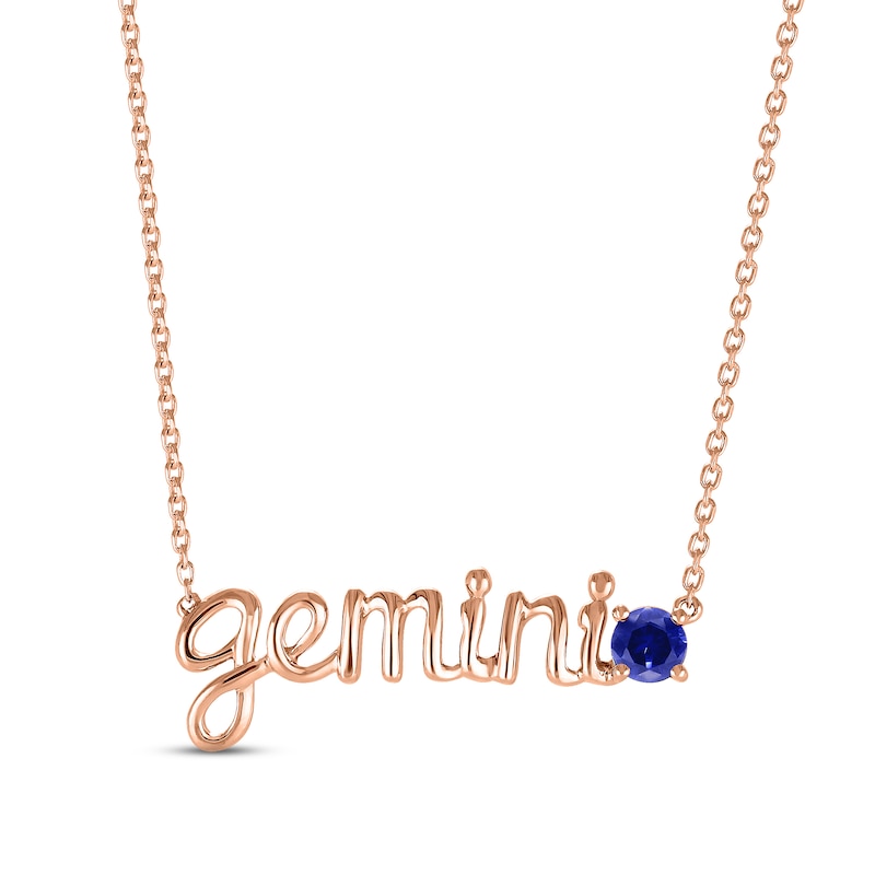 Blue Lab-Created Sapphire Zodiac Gemini Necklace 10K Rose Gold 18"