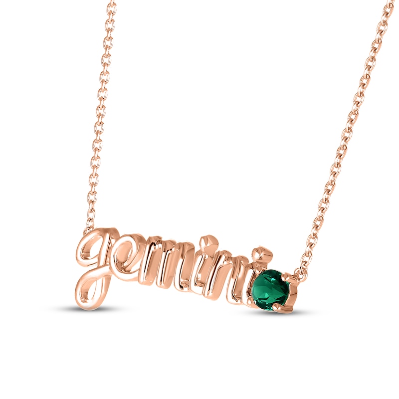 Lab-Created Emerald Zodiac Gemini Necklace 10K Rose Gold 18"