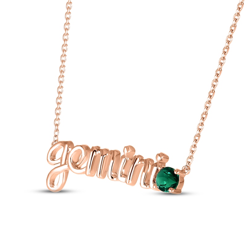 Main Image 2 of Lab-Created Emerald Zodiac Gemini Necklace 10K Rose Gold 18"