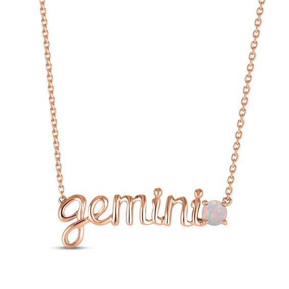 Lab-Created Opal Zodiac Gemini Necklace 10K Rose Gold 18"