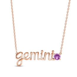 Amethyst Zodiac Gemini Necklace 10K Rose Gold 18"