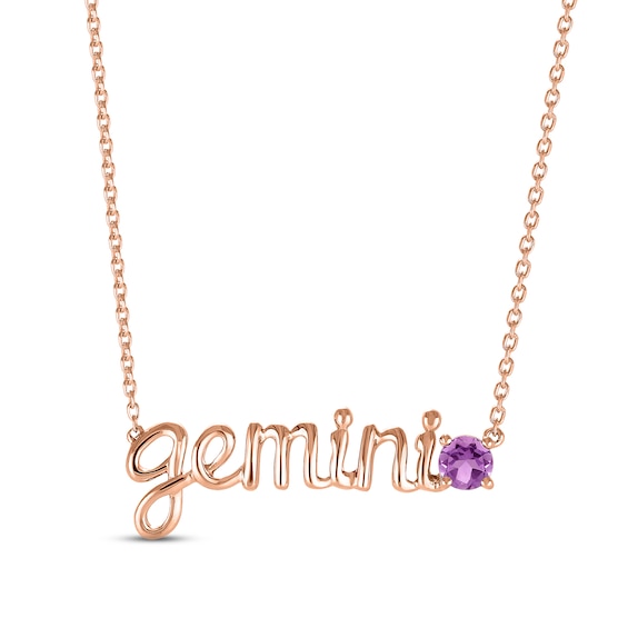 Amethyst Zodiac Gemini Necklace 10K Rose Gold 18"